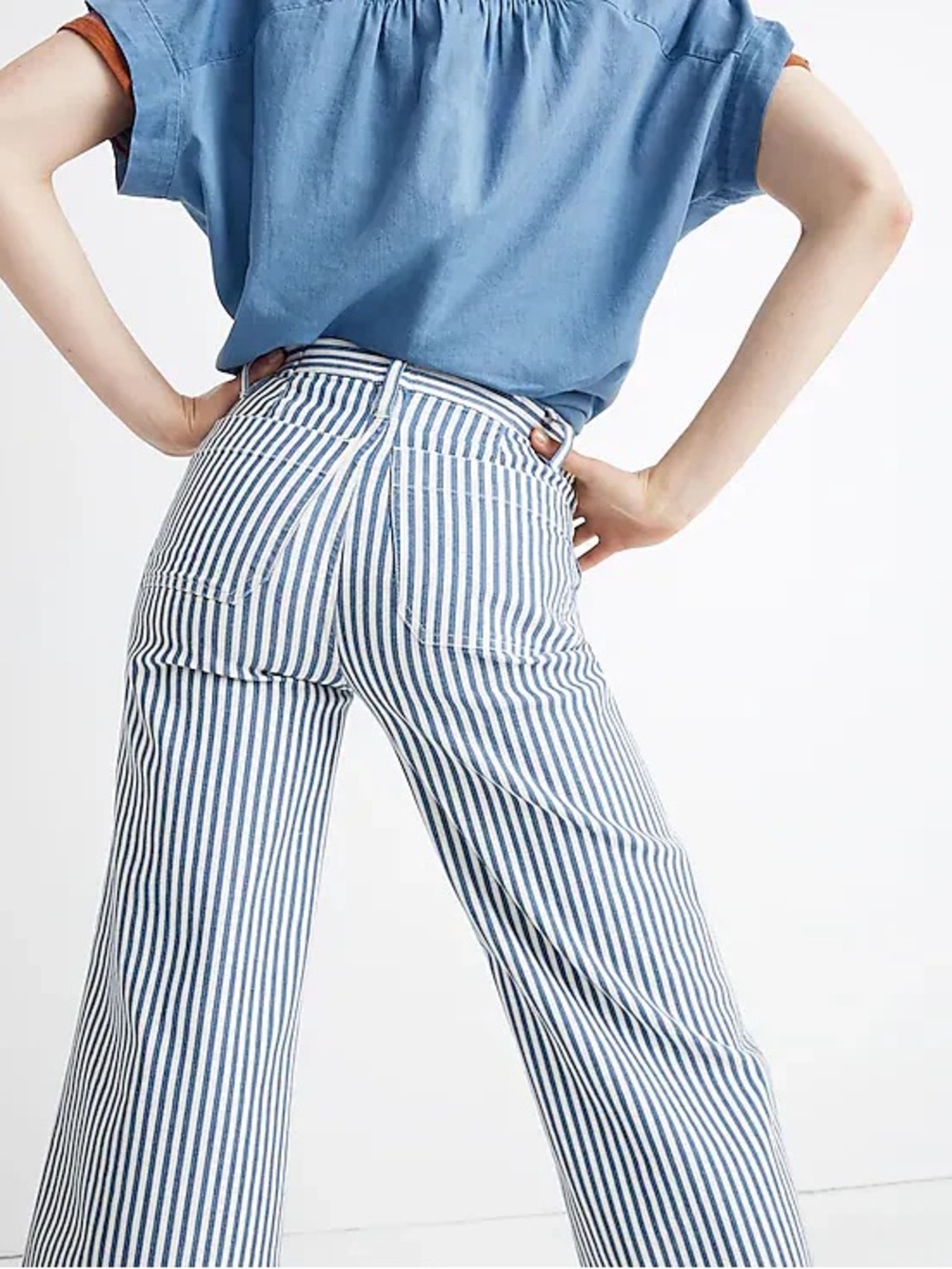 Madewell Blue Striped High-Waist Wide Leg Pants